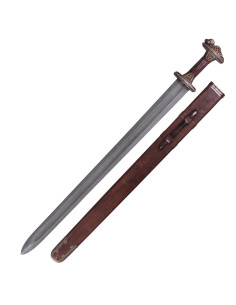 Skandinavisches Schwert aus der Vendel-Ära aus Damaststahl, Messing-Finish