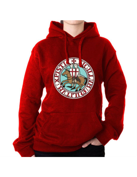 Rotes Sweatshirt Tempelritter mit Kapuze