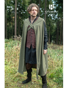 Capa medieval de aventurero Justus, lana verde
