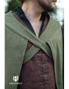Capa medieval de aventurero Justus, lana verde 2