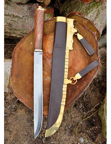 hans misundelse Formode Viking Seax kniv med læderskede ⚔️ Tienda Medieval
