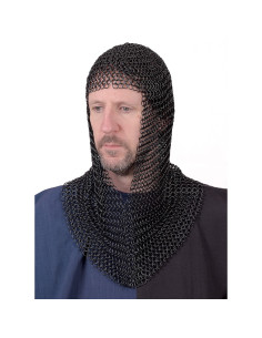 Sortfarvet ringbrynje bøddel med V-åbning, 9 mm. 2