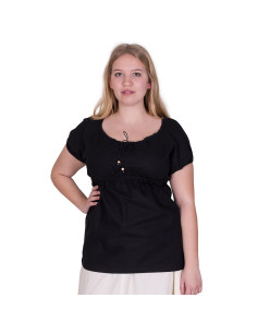 Blusa medieval manga corta Aren, color negro