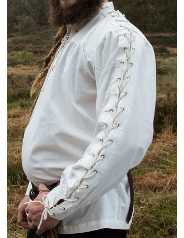 Weißes mittelalterliches Hemd mit Krawatten Modell Corvin