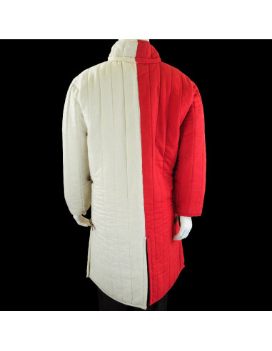 Gambesón medieval acolchado grueso en Rojo-Natural