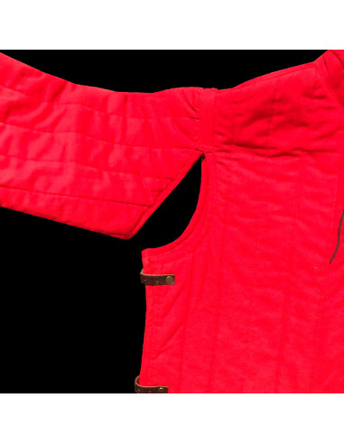 Gambesón medieval acolchado grueso en Rojo-Natural