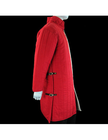 Gambesón medieval acolchado grueso en Rojo-Natural