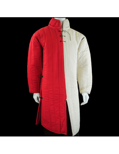 Gambesón medieval acolchado grueso en Rojo-Natural