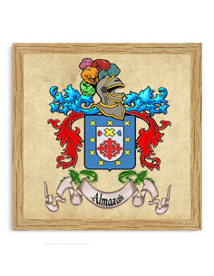 Cuadro escudo heráldico con 1 apellido enmarcado en...