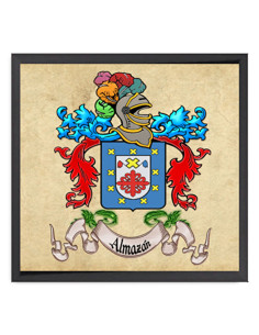 Cuadro escudo heráldico con 1 apellido enmarcado en...