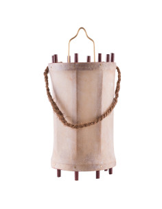 Farol-linterna medieval en madera y cuero natural