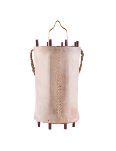 Farol-linterna medieval en madera y cuero natural 2