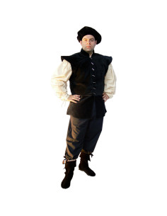 Renaissance-Weste gefüttert, Heinrich-Modell, schwarze Farbe