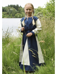 Vestido vikingo niña, Solveig azul-blanco