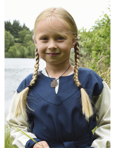 Vestido vikingo niña, Solveig azul-blanco