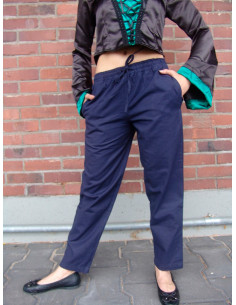 Unisex BLAUWE middeleeuwse broek met elastische tailleband