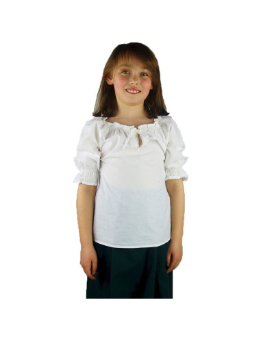 Blusa medieval Finlandesa para niñas, color blanco