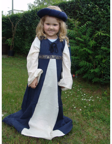 Vestido medieval Piccola Donna, bicolor azul-blanco