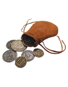 Bolsa de piel con 8 monedas españolas
