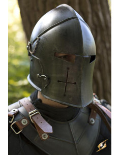 Bacinete medieval con visor, Negro Épico
