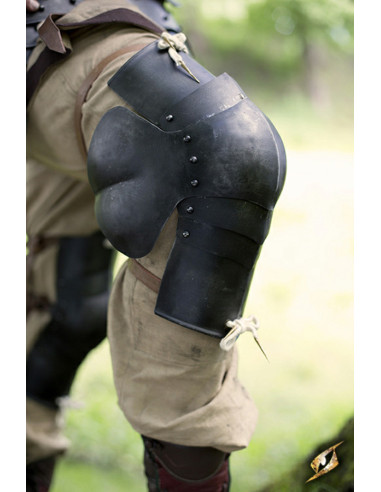 Middeleeuwse kniebeschermers met zijbescherming, donkere afwerking