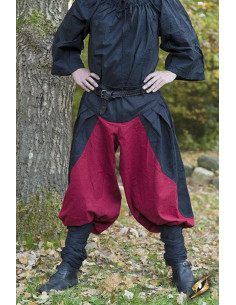 Wijde middeleeuwse broek Ignis, Rood-Zwart