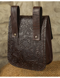 Bolso medieval Beatriz en cuero repujado marrón oscuro 2