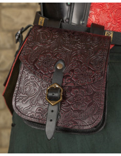 Bolso medieval Beatriz en cuero repujado rojizo