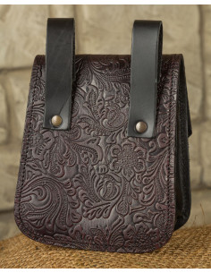 Bolso medieval Beatriz en cuero repujado rojizo 2