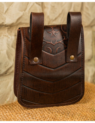 Bolso medieval Goffredo en cuero marrón oscuro