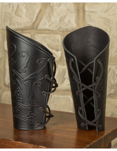 Brazaletes vikingos Midgar Ragnarok, cuero negro 2