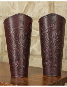 Brazaletes vikingos Midgar Ragnarok, cuero red