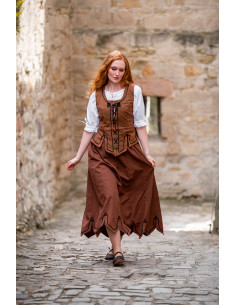 Middelalderskørt med broderi Svenja model, tobaksbrun