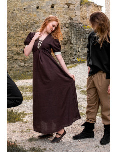 Mittelalterkleid Denise mit Schnürung, naturbraun-weiß 2