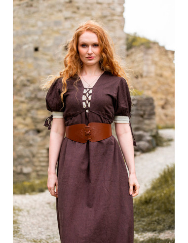 Vestido medieval Denise con cordones, marrón-blanco natural