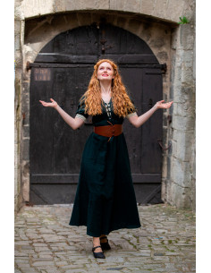 Mittelalterkleid Denise mit Schnürung, naturgrün-weiß 2