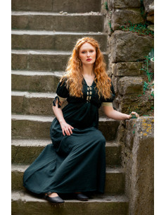 Mittelalterkleid Denise mit Schnürung, naturgrün-weiß