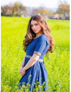 Mittelalterliches Damenkleid Enin, blaue Farbe 2