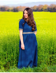 Mittelalterliches Damenkleid Enin, blaue Farbe