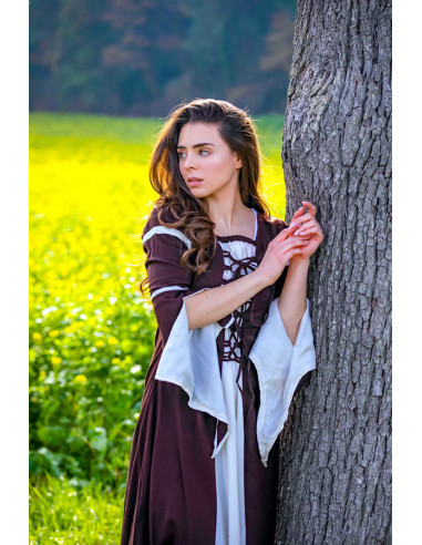 Vestido medieval mujer Larissa, marrón-blanco natural ⚔️ Tienda-Medieval