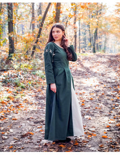 Grøn-hvid middelalderlig kjole model Larina 2
