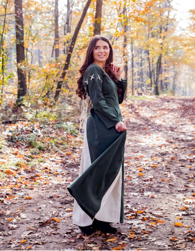 Groen-witte middeleeuwse jurk Larina model