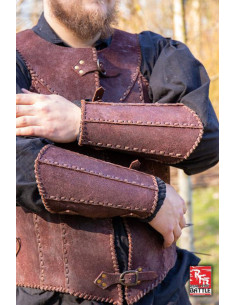 Veteranen middeleeuwse bracers, in bruin leer