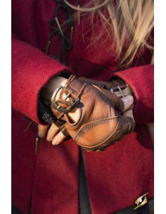 Keltische Handschuhe aus braunem Leder, Schnallenverschluss 2