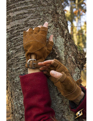 kredsløb elev Brandy Keltiske handsker i brun ruskind, lukkes med spænde ⚔️ Tienda Medieval  Størrelse L