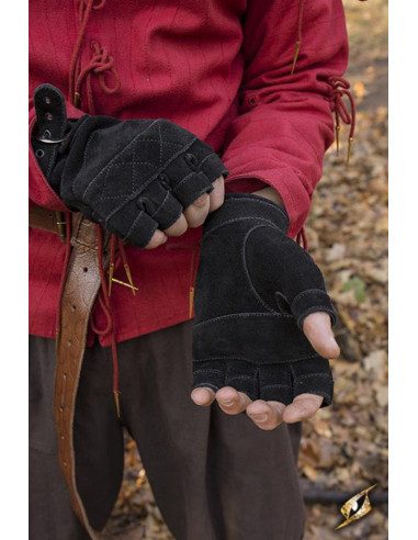 Keltiske handsker i sort ruskind, spændelukning