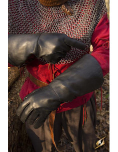 Guantes medievales del Halcón, cuero negro