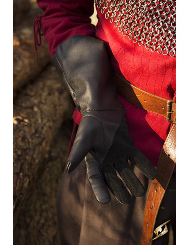 Mittelalterliche Handschuhe des Falken, schwarzes Leder
