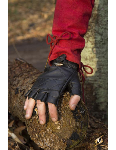 Keltische handschoenen in zwart leer, gespsluiting