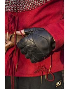 Keltische schwarze Lederhandschuhe, Schnallenverschluss 2